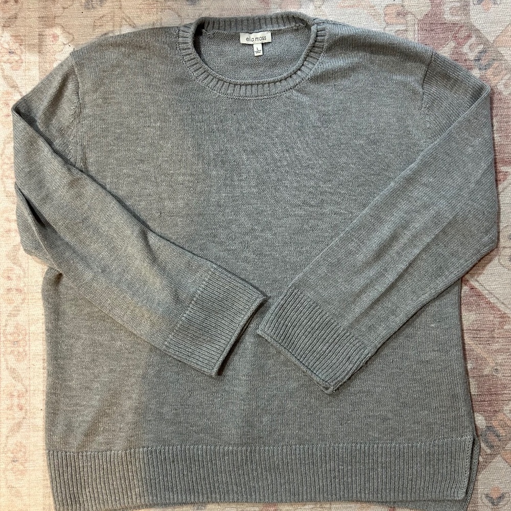 Ella Moss Women’s Loose Fit Grey Knit Sweater Large Split Hem